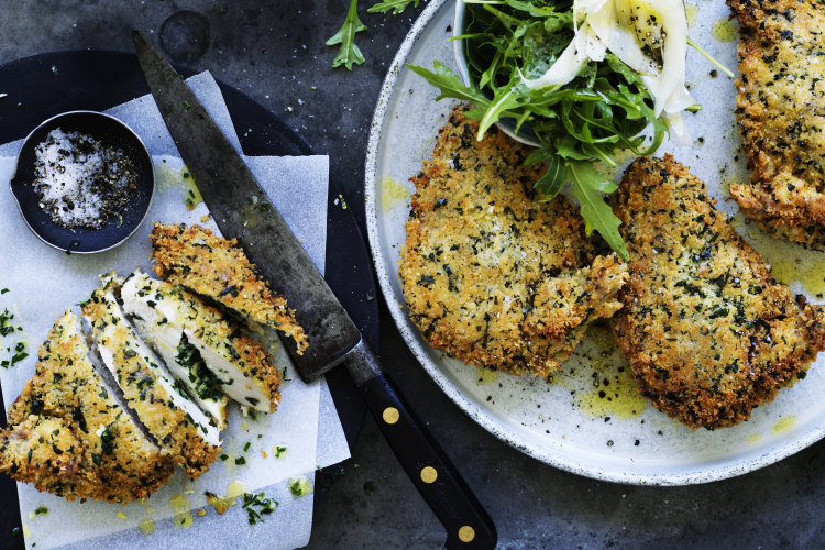 Neil Perry’s chicken Kiev with garlic butter.
