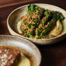 Broccoli on a bed of anchoiade with pangrattato at Onzieme. 
