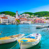 Seafront scenery in the Mediterranean village Pucisca on the island of Brac, Croatia.