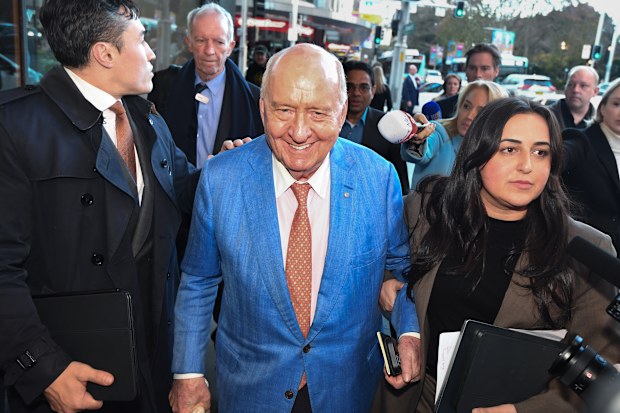 AFR Sydney. Story- Alan Jones trial at Downing Centr Courts, Sydney. Photo shows, Alan Jones pictured leaving the court. Photo by Peter Rae. Tuesday 4 August 2026