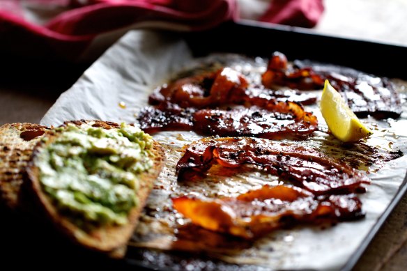 Sriracha maple bacon with avocado toast.