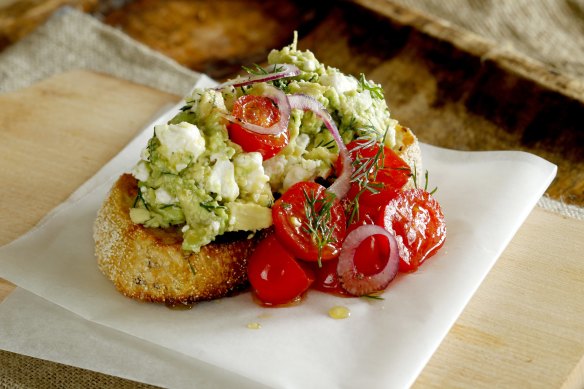 Jill Dupleix’s smashed avocado and feta on toast.
