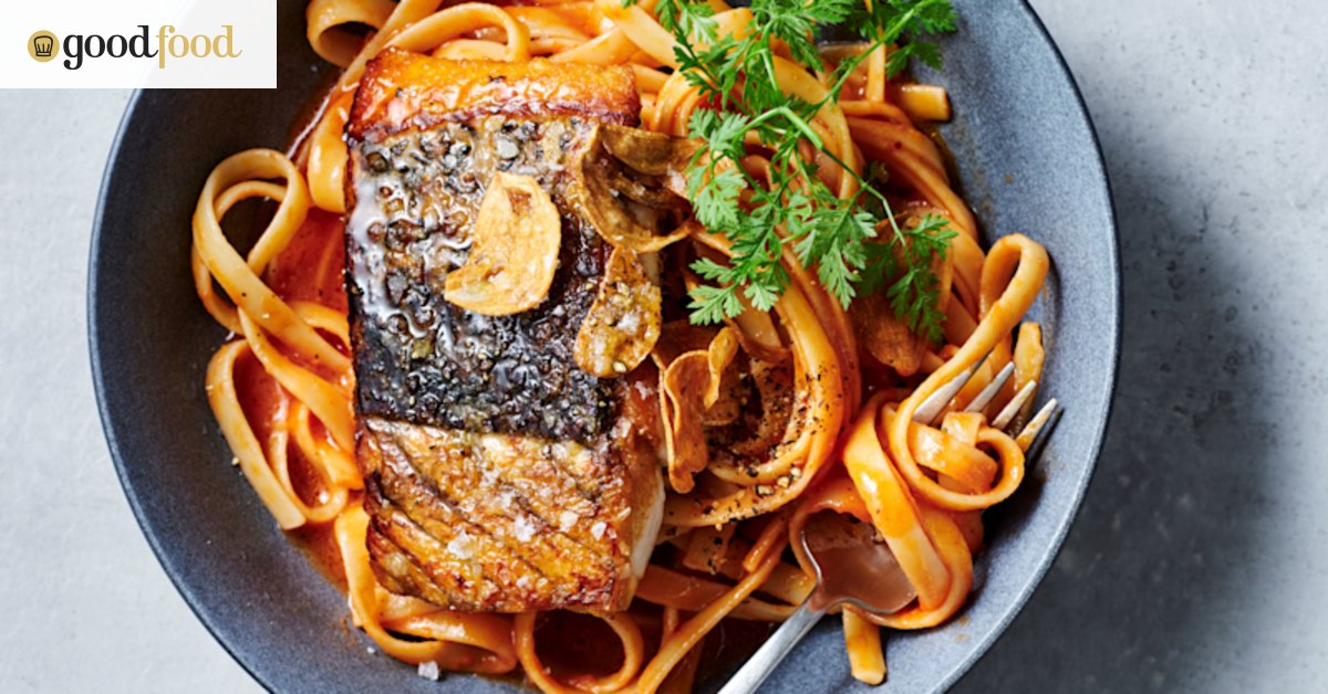 20-minute crispy barramundi with chilli and tomato butter pasta