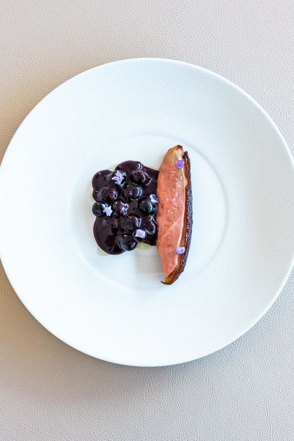 Maremma duck breast with blueberries and lavender.