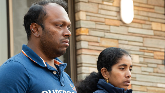 Aswath Chavittupara and Prasitha Sasidharan outside their Morley home on Thursday.