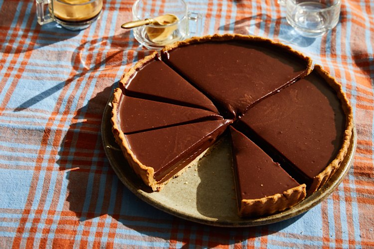 Use your favourite type of chocolate for the ganache, which cloaks the caramel.