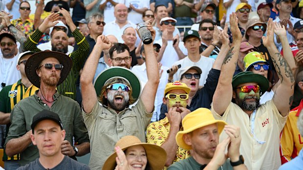 Cricketing fans at the second Test match at the Gabba. 