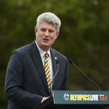 Queensland Minister for Sport Stirling Hinchcliffe speaks during the Australian Olympic Committee announcement of the Olympics Live locations across Australia on July 15.