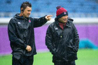 Scott Wisemantel and Eddie Jones at the 2019 Rugby World Cup in Japan. 