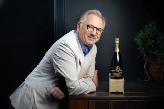 Stephen Leroux, managing director of Charles Heidsieck, with a bottle of Champagne Charlie.