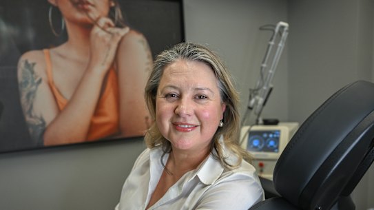 Louise Schirmer has the evidence of radiation treatment to her breasts removed for free.