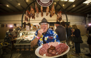 In his element: Vincenzo Vaccaro ate up the food, and atmosphere, at the Melbourne Salami Festa. 