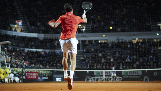 Novak Djokovic in action against Diego Schwartzman.