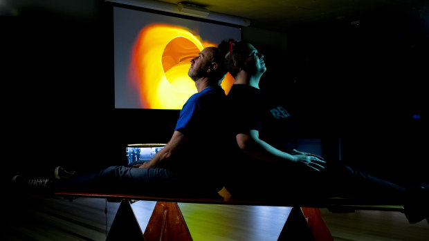 Diana Chester and Damien Ricketson in the installation at the Chau Chak Wing Museum.