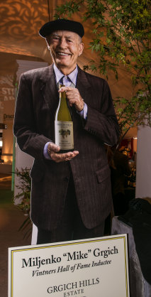 A cardboard cutout of Grgich greets punters at the Pebble Beach Wine & Food Festival in California in 2013.