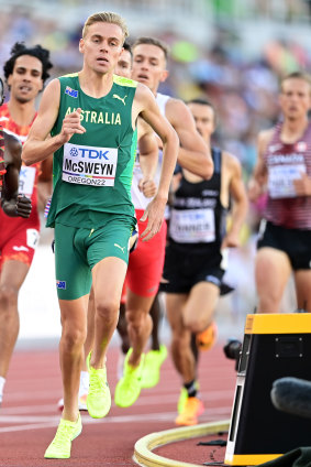 Stewart McSweyn in the semi-final of the 1500m in Eugene.