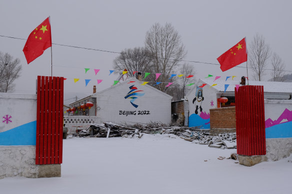 Hanzhuang village is decorated with Winter Olympic themes.