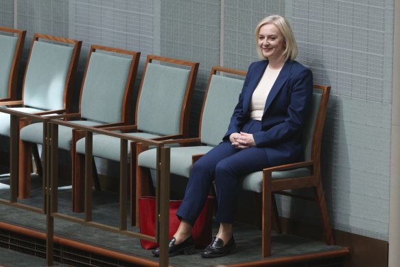 Former UK prime minister Liz Truss at Parliament House in Canberra. 