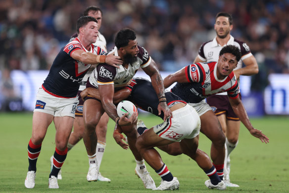 Payne Haas in action against the Roosters.