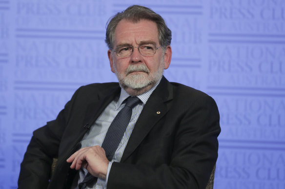 Professor White during an address on submarines at the National Press Club last March. 