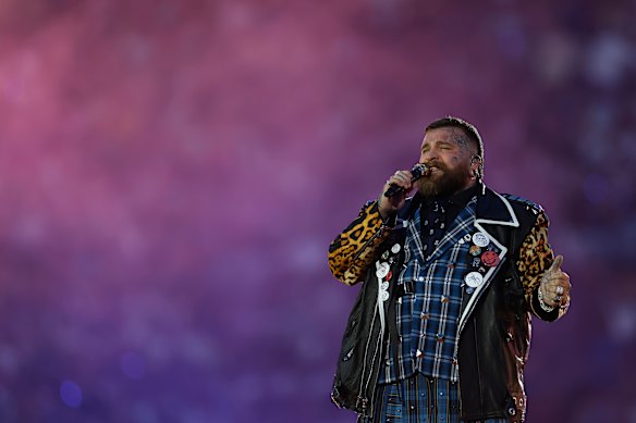 Teddy Swims performs before the 2025 NRL grand final between the Melbourne Storm and Brisbane Broncos at Accor Stadium.