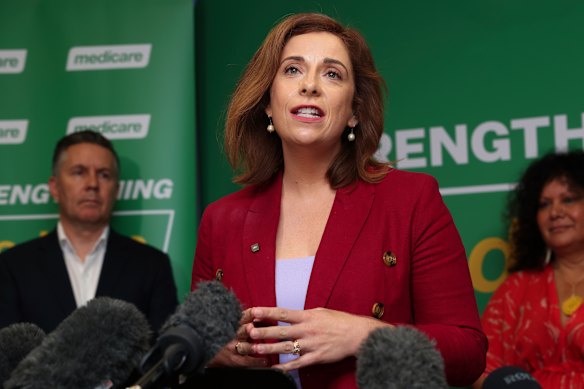 Anika Wells on the campaign trail in April.