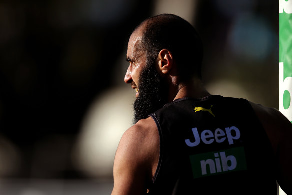 Isolated: Bachar Houli trained away from the main group on Monday as he recovers from injury. 