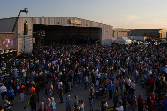 The crowd that greeted Kamala Harris at Detroit Airport in Romulus, Michigan, last week.