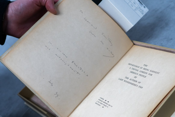 A first edition of Oscar Wilde’s The Importance of Being Earnest, inscribed by Wilde to Leonard Smithers, the publisher of the book and one of the crucial figures of the Aesthetic movement.