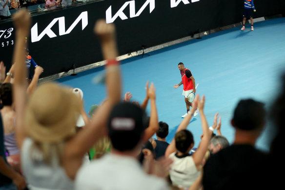 The crowd reacts during Nick Kyrgios’ match against Daniil Medvedev on Thursday night.