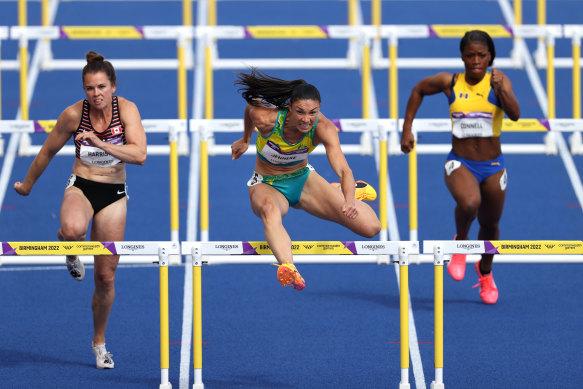 Michelle Jenneke competing in her 100m hurdles heat.