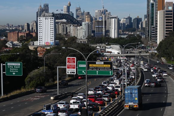 Gridlock on the approach to the Sydney Harbour Bridge after this morning's fatal crash. 