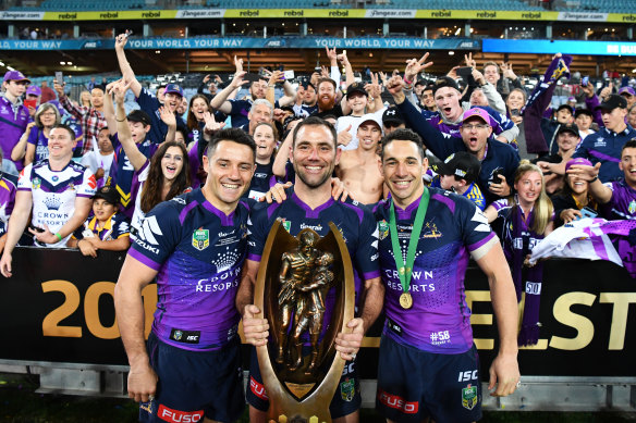 Cooper Cronk, Cameron Smith and Billy Slater in 2017.
