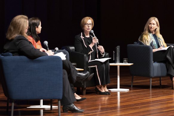 Former prime minister Julia Gillard, (second from right) discusses gender equality and pay gaps with experts including Mary Wooldridge and Geraldine Chin-Moody.