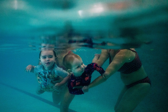 Swimming lessons have declined during the pandemic, but here Tomas De Foxa Ducat and James Radman are seen during their water safety lessons at Speedo Swim Centre in Bondi in February this year. 