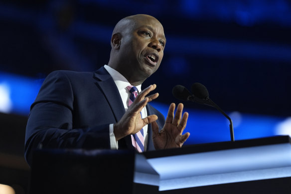 Senator Tim Scott warms up the crowd in Milwaukee.