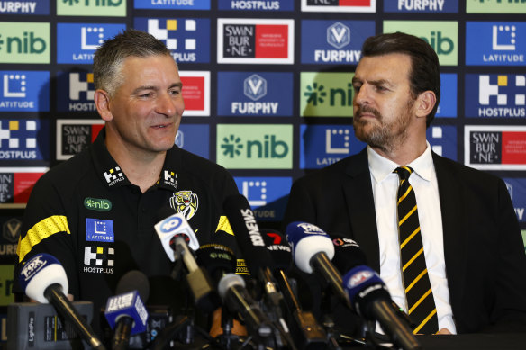 Adem Yze with Richmond chief executive Brendon Gale on Friday.
