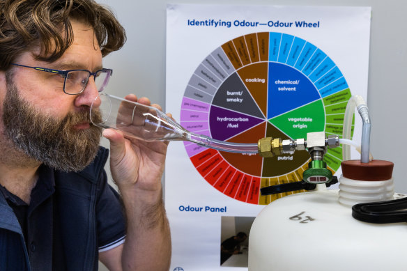 Christopher Bydder uses an ‘odour panel’ and his trusty nose to identify smells around Victoria.