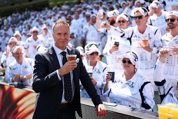 Former England captain Michael Vaughan was all laughs before day three began.