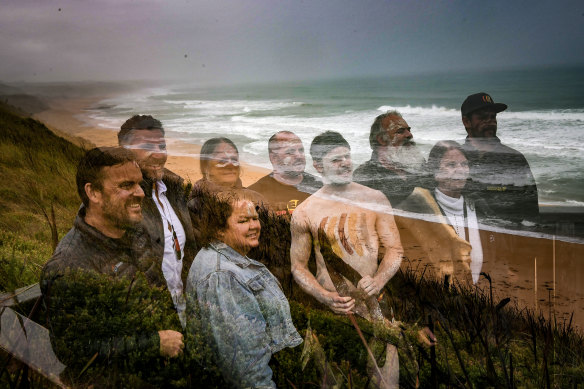 Eastern Maar people celebrate their successful land title claim at Logans Beach near Warrnambool on Tuesday.