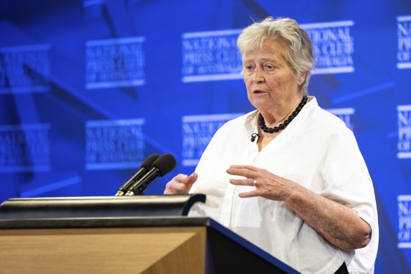 Dr Kerry Schott speaking at the National Press Club on Tuesday. 
