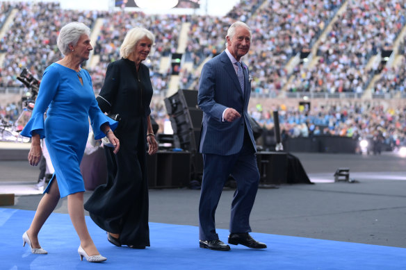 Camilla, Duchess of Cornwall, and Prince Charles, Prince of Wales, arrive during the Opening Ceremony of the Birmingham 2022 Commonwealth Games.