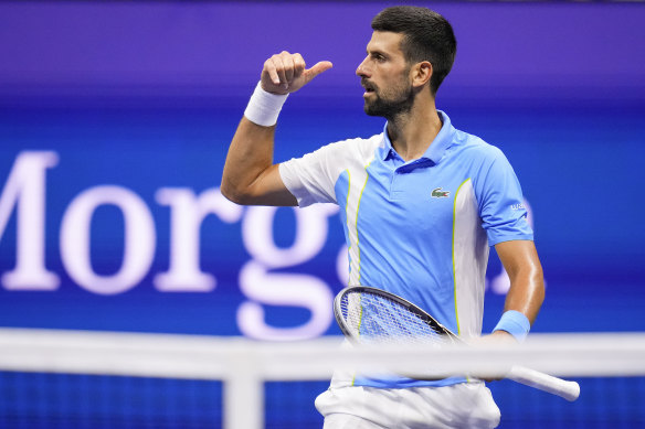 Novak Djokovic mimicked beaten rival Ben Shelton’s “hang up the phone” gesture.