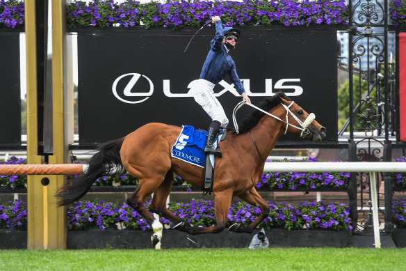 A specimen: Home Affairs, ridden by jockey James McDonald, was never in doubt. 