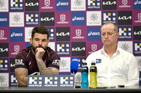Broncos captain Adam Reynolds and coach Michael Maguire speak to the media after another loss.