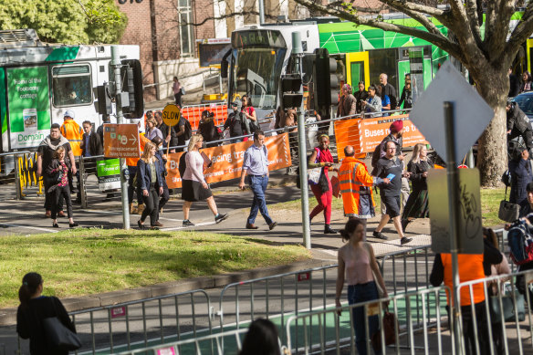 Buses have been replacing trams on one of Melbourne's busiest corridors.