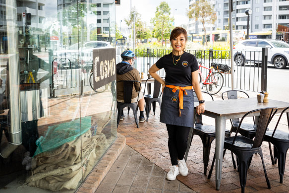 Cosmo Coffee staff member Maria Pirie near the entrance to the new Castle Hill metro station.