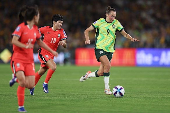 Caitlin Foord in action against South Korea on Sunday night.