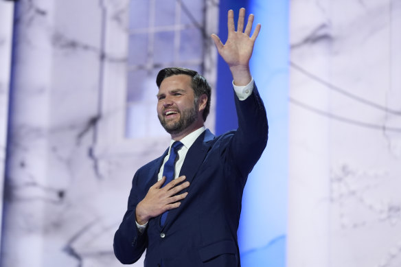 Republican vice presidential candidate Senator J.D. Vance arrives on stage.