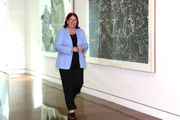 Melissa Price arriving at the party room meeting this morning. 